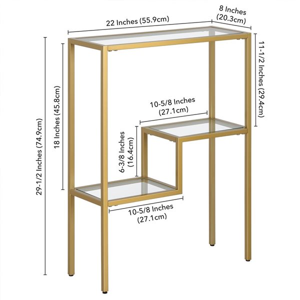 Hailey Home Lovett 22-in W Brass Metal Modern Console Table w/ Glass Shelves