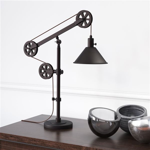 Hailey Home Descartes 29-in H Blackened Bronze Pulley System Table Lamp with Metal Shade