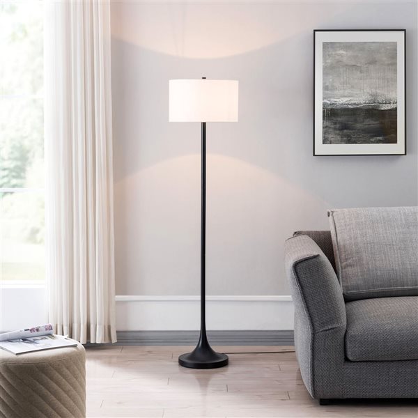 Hailey Home Josephine 62-in H Black Floor Lamp w/ White Fabric Shade