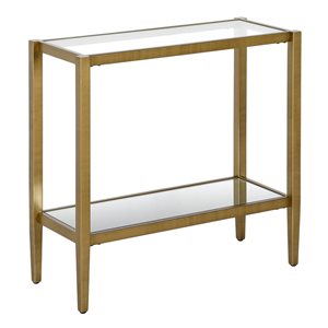 Hailey Home Hera Brass Glass Rectangular End Table w/ Glass Shelf