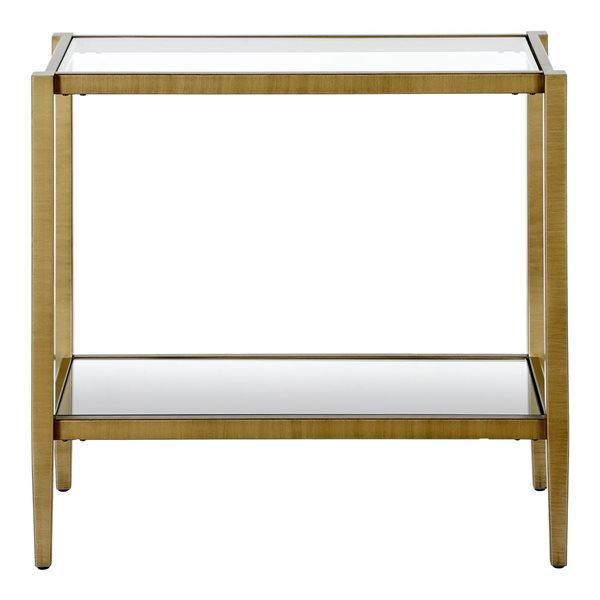 Hailey Home Hera Brass Glass Rectangular End Table w/ Glass Shelf