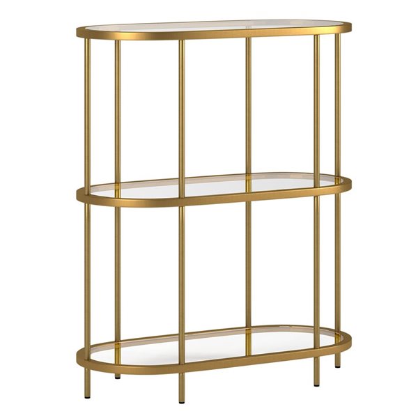 Hailey Home Leif Brass Glass 3-Shelf Oval Bookcase