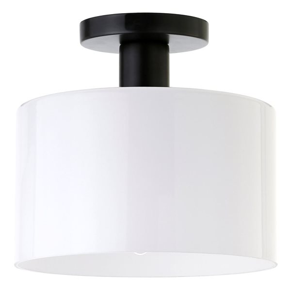 Hailey Home Henri 10-in W Matte Black Semi Flush Mount Light w/ Frosted Glass Shade