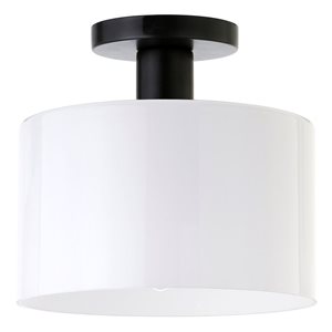 Hailey Home Henri 10-in W Matte Black Semi Flush Mount Light w/ Frosted Glass Shade