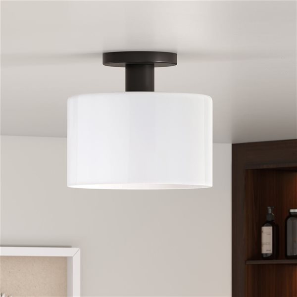 Hailey Home Henri 10-in W Matte Black Semi Flush Mount Light w/ Frosted Glass Shade