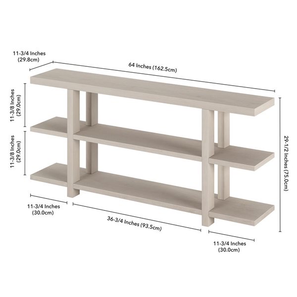 Hailey Home Acosta 64-in W Alder White MDF Farmhouse 3-Shelf Console Table