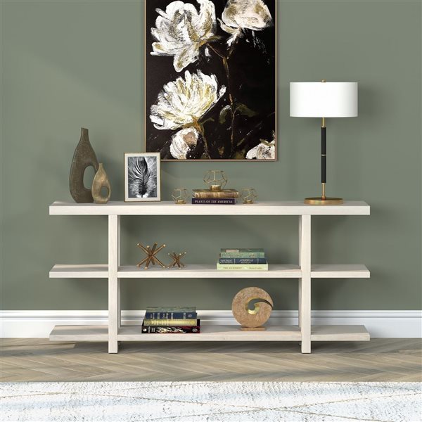 Hailey Home Acosta 64-in W Alder White MDF Farmhouse 3-Shelf Console Table