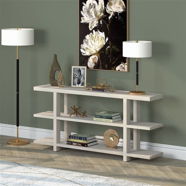 Hailey Home Acosta 64-in W Alder White MDF Farmhouse 3-Shelf Console Table