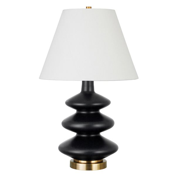 Hailey Home Carleta 26.5-in H Matte Black Triple Gourd Table Lamp with White Fabric Shade