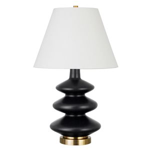 Hailey Home Carleta 26.5-in H Matte Black Triple Gourd Table Lamp with White Fabric Shade