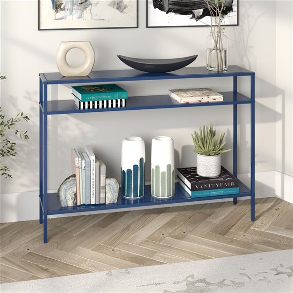 Hailey Home Ricardo 42-in W 3-Tier Mykonos Blue Metal Modern Console Table w/ Metal Shelves