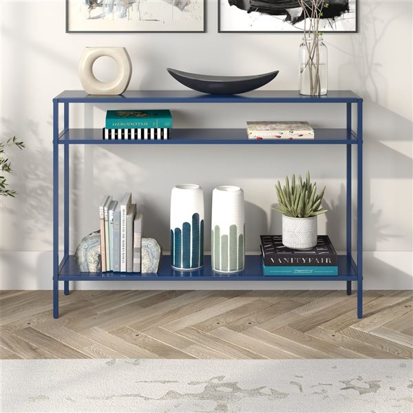 Hailey Home Ricardo 42-in W 3-Tier Mykonos Blue Metal Modern Console Table w/ Metal Shelves