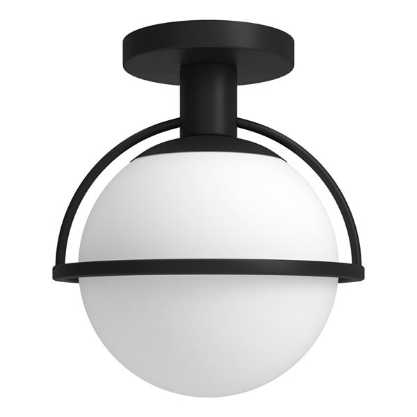 Hailey Home Cieonna 9.25-in W Black Semi Flush Mount Light w/ Frosted Glass Shade