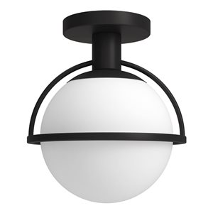 Hailey Home Cieonna 9.25-in W Black Semi Flush Mount Light w/ Frosted Glass Shade