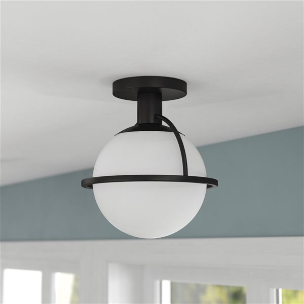 Hailey Home Cieonna 9.25-in W Black Semi Flush Mount Light w/ Frosted Glass Shade