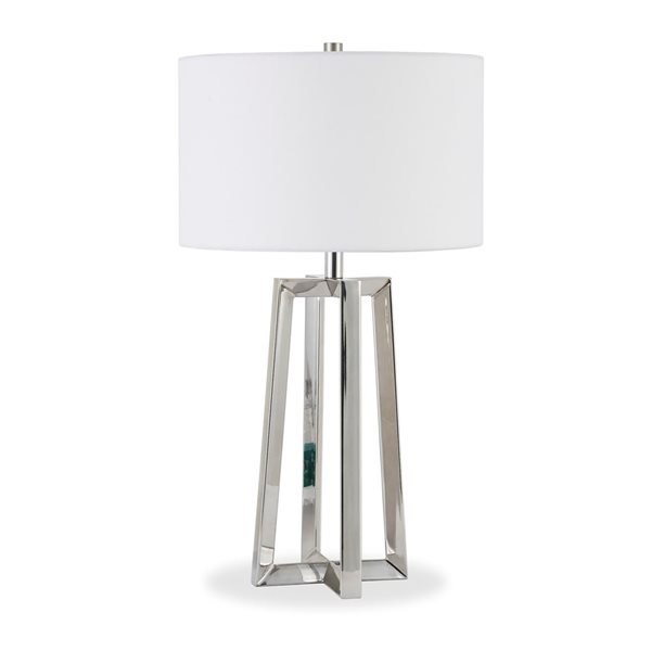 Lampe de table Helena de Hailey Home 24,5 po h. métal fini nickel poli avec abat-jour en tissu blanc