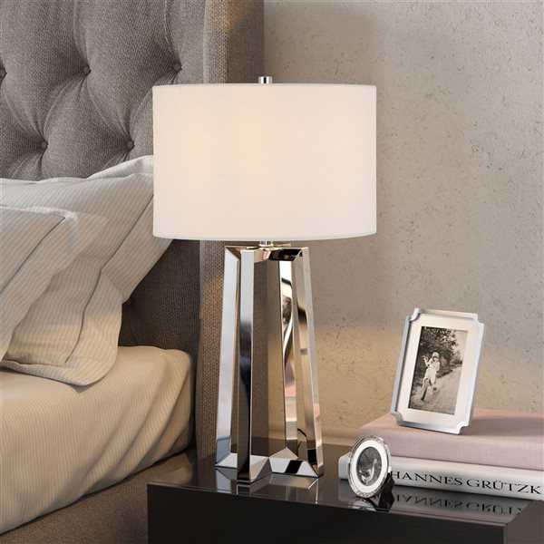 Hailey Home Helena 24.5-in H Polished Nickel Metal Table Lamp with White Fabric Shade