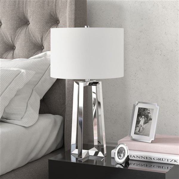 Hailey Home Helena 24.5-in H Polished Nickel Metal Table Lamp with White Fabric Shade