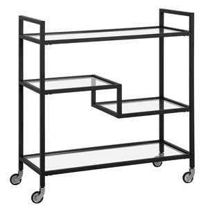 Hailey Home Lovett 33 W X 14 D x 36-in H 3-Tier Blackened Bronze Metal Bar Cart w/ Glass Shelves and Wheels