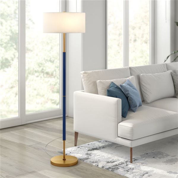 Hailey Home Simone 61-in H Blue and Black 2-Light Floor Lamp w/ White Fabric Shade