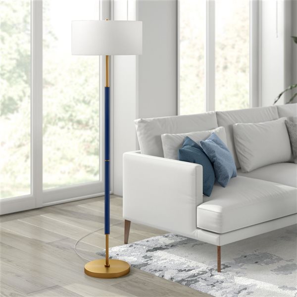 Hailey Home Simone 61-in H Blue and Black 2-Light Floor Lamp w/ White Fabric Shade