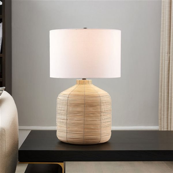 Hailey Home Jolina 27-in H Natural Rattan Table Lamp with Fabric Shade