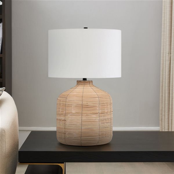 Hailey Home Jolina 27-in H Natural Rattan Table Lamp with Fabric Shade