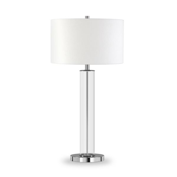 Hailey Home Harlow 29-in H Clear Glass/Polished Nickel Metal Table Lamp with Linen Shade