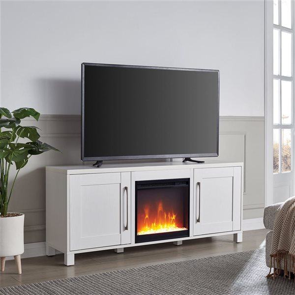 Hailey Home Chabot White TV Stand for TVs up to 65-in w/ Crystal Fireplace