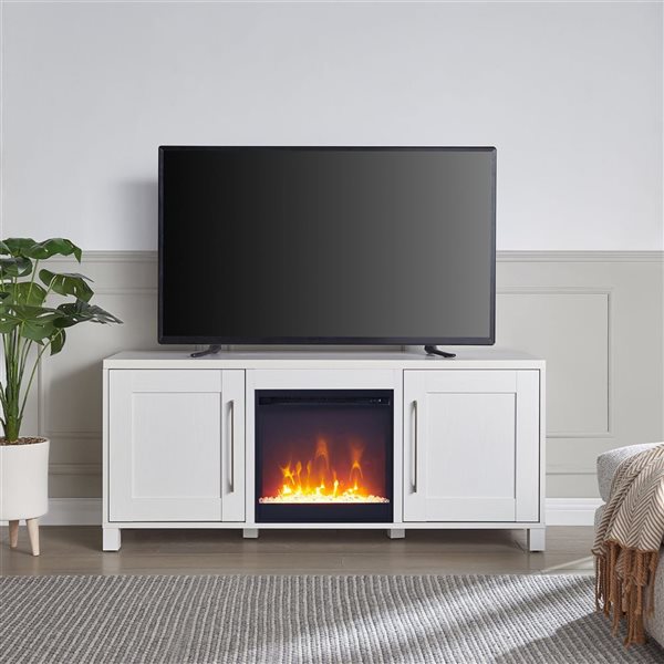 Hailey Home Chabot White TV Stand for TVs up to 65-in w/ Crystal Fireplace