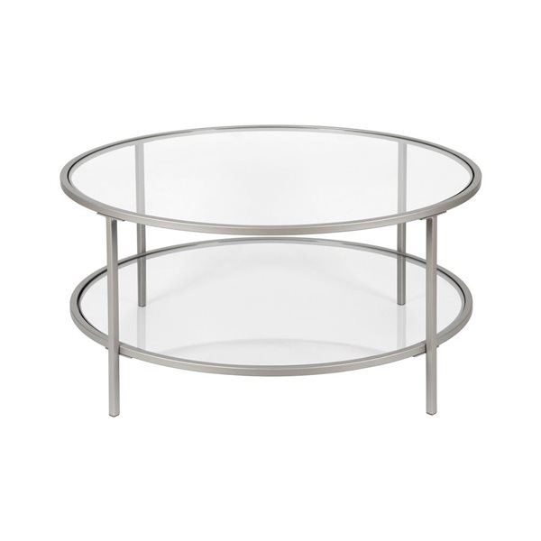 Table basse ronde Sivil de Hailey Home nickel avec surface en verre