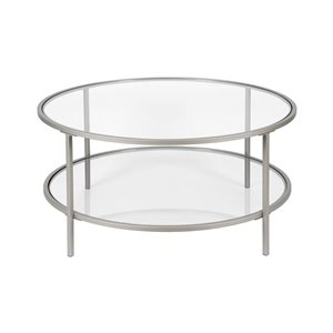 Table basse ronde Sivil de Hailey Home nickel avec surface en verre