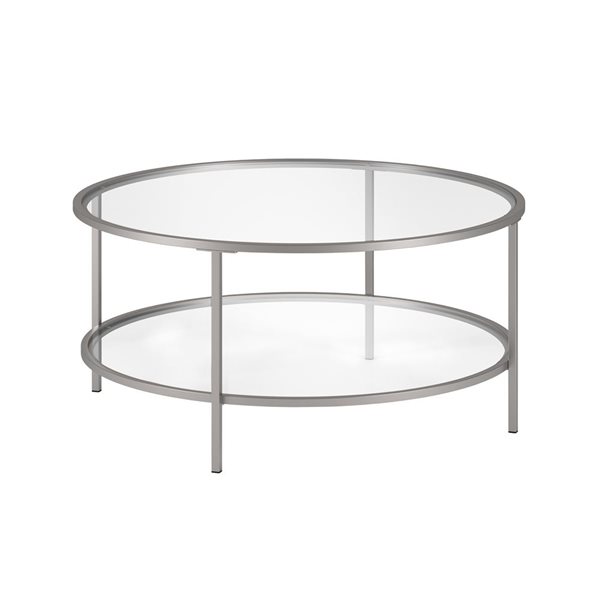 Table basse ronde Sivil de Hailey Home nickel avec surface en verre