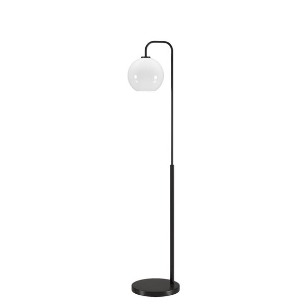 Hailey Home Harrison 62-in H Black Arc Floor Lamp w/ White Glass Shade