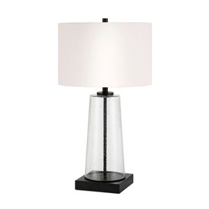 Lampe de table Dax de Hailey Home 27,5 po h. base verre bullé et bronze noirci avec abat-jour en lin