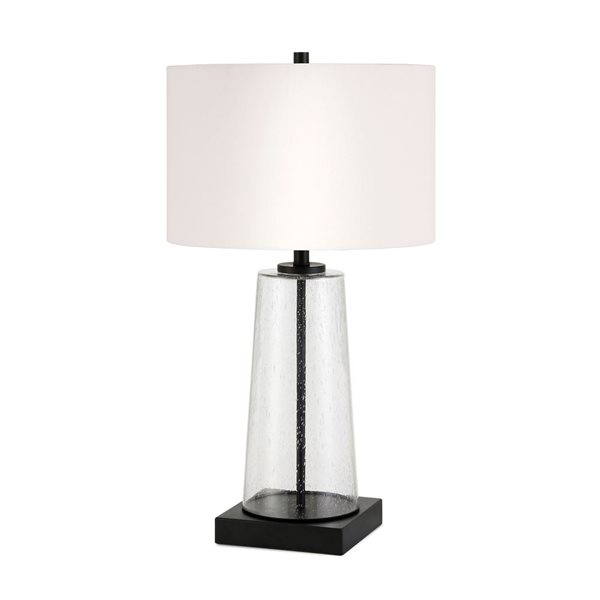 Hailey Home Dax 27.5-in H Seeded Glass/Blackened Bronze Base Table Lamp with Linen Shade
