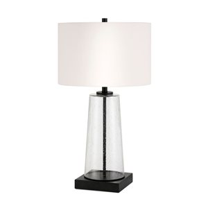 Hailey Home Dax 27.5-in H Seeded Glass/Blackened Bronze Base Table Lamp with Linen Shade