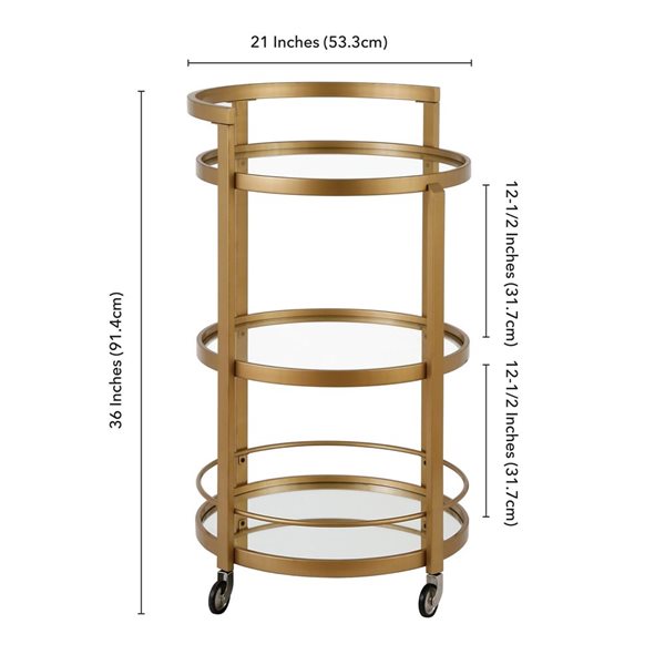 Hailey Home Hause 36 H x 21-in dia 3-Tier Brass Metal Round Bar Cart w/ Wheels