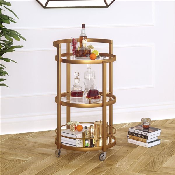 Hailey Home Hause 36 H x 21-in dia 3-Tier Brass Metal Round Bar Cart w/ Wheels