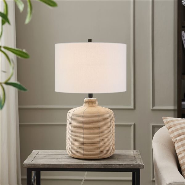 Hailey Home Jolina 20.5-in H Natural Rattan Table Lamp with Fabric Shade