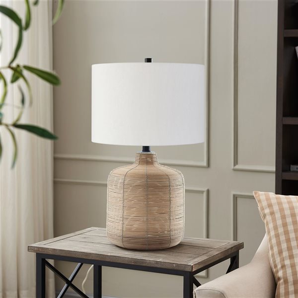 Hailey Home Jolina 20.5-in H Natural Rattan Table Lamp with Fabric Shade