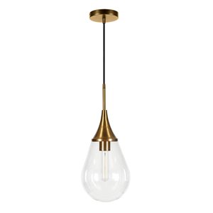 Luminaire suspendu Ambrose Hailey Home 7,6 po l. laiton avec abat-jour en verre transparent