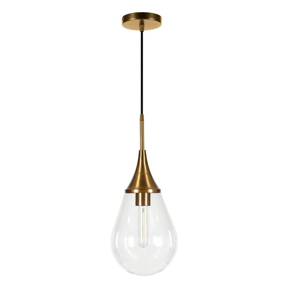 Hailey Home Ambrose 7.6-in W Brass Pendant Ceiling Light w/ Clear Glass Shade