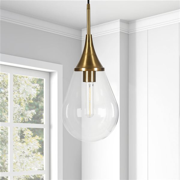 Hailey Home Ambrose 7.6-in W Brass Pendant Ceiling Light w/ Clear Glass Shade