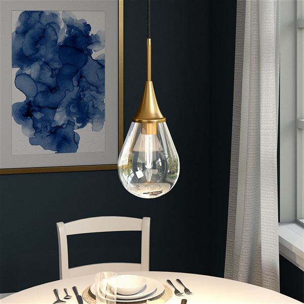 Hailey Home Ambrose 7.6-in W Brass Pendant Ceiling Light w/ Clear Glass Shade