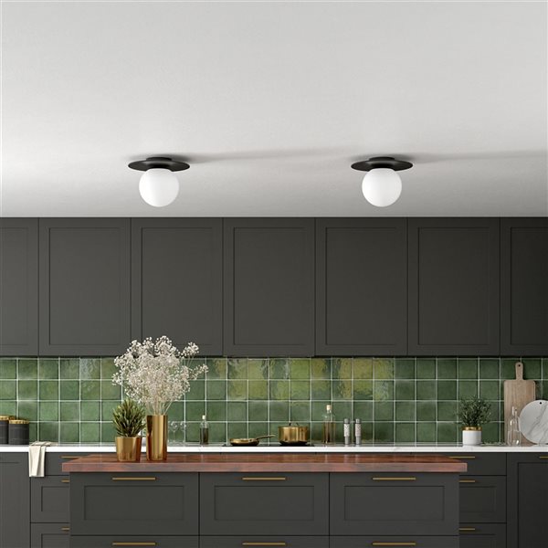 Hailey Home Amma 12-in W Black Flush Mount Light w/ Frosted Glass Shade