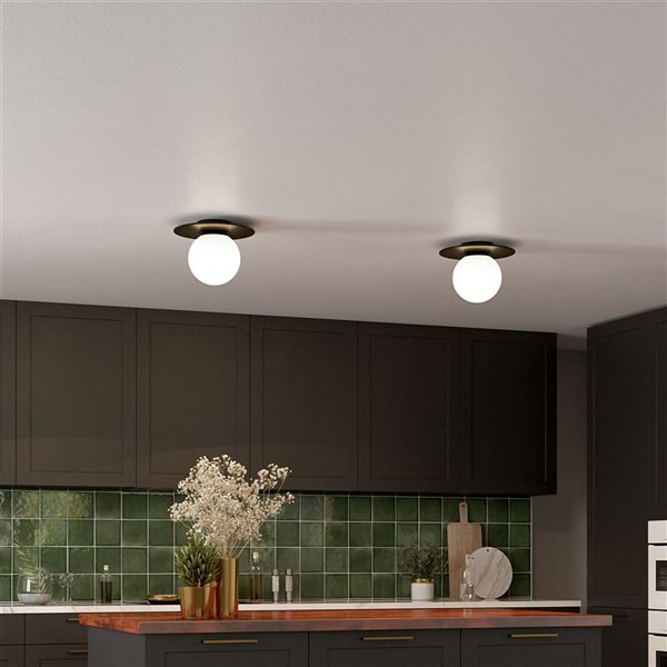 Hailey Home Amma 12-in W Black Flush Mount Light w/ Frosted Glass Shade