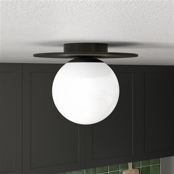 Hailey Home Amma 12-in W Black Flush Mount Light w/ Frosted Glass Shade