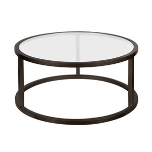 Table basse ronde Parker de Hailey Home noir avec surface en verre