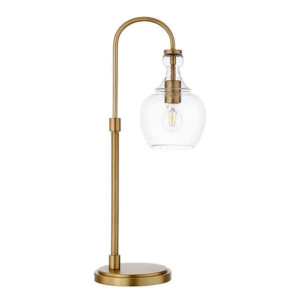 Hailey Home Verona 27-in H Brushed Brass Arc-Shaped Table Lamp with Glass Shade